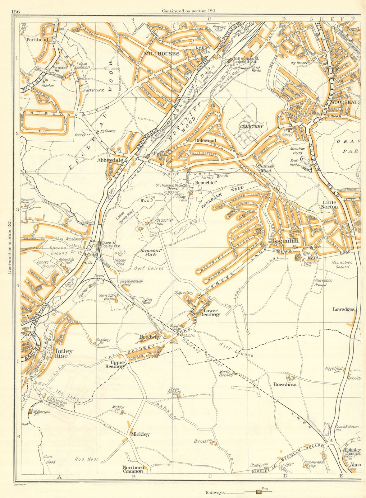 SHEFFIELD Totley Rise Abbeydale Greenhill Millhouses Woodseats Whirlow 1935 map